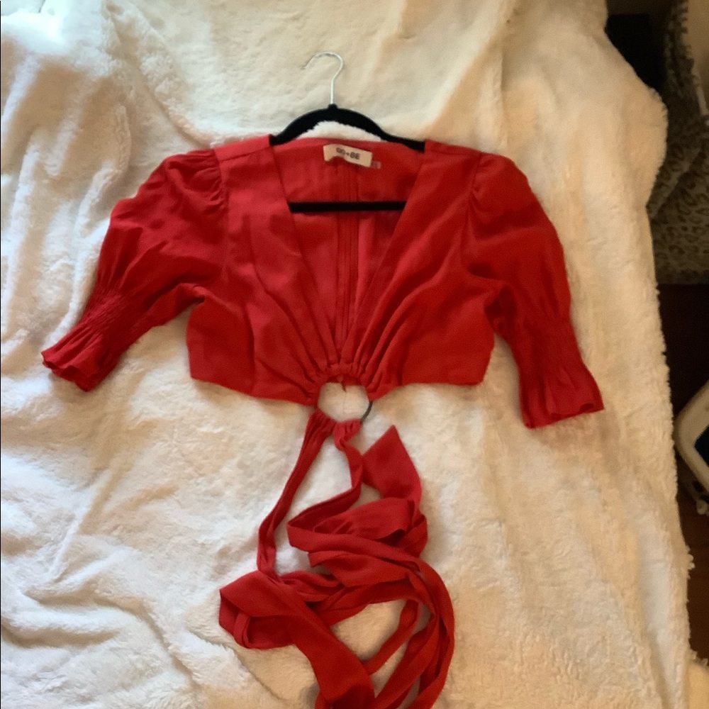 Red crop wrap top - Picture 3 of 5